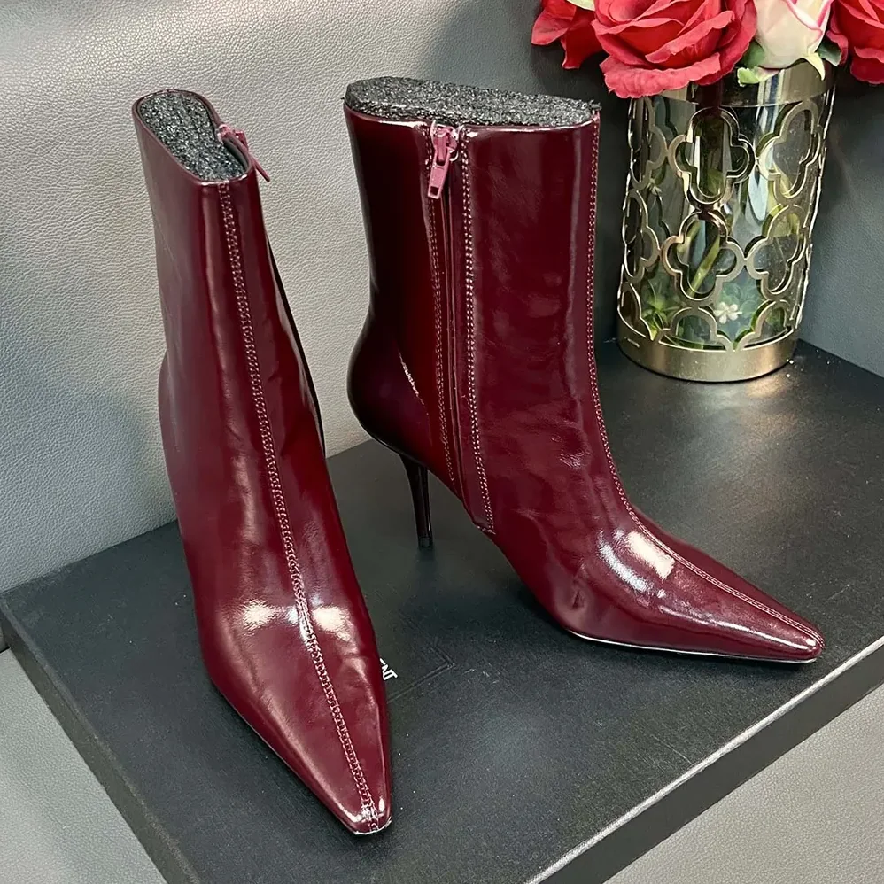Saint Laurent YSL Ashley Booties In Smooth Leather Bordeaux for Women