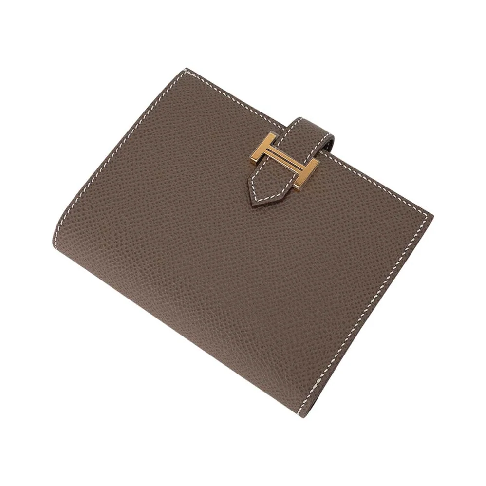 Hermes Bearn Compact Wallet Etoupe Gold Hardware Epsom Leather for Men