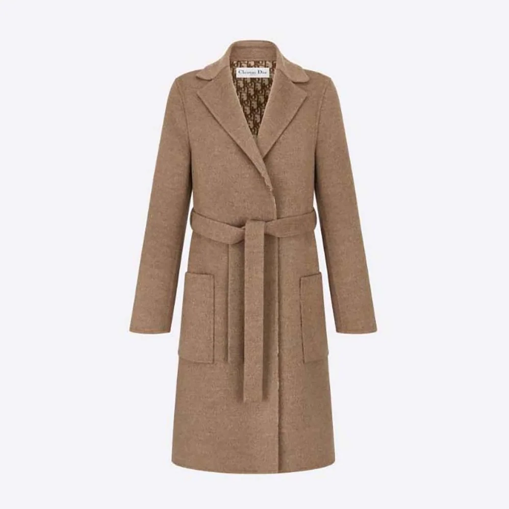 Dior Coat with Belt Brown Double-Sided Wool with Dior Oblique Interior for Women