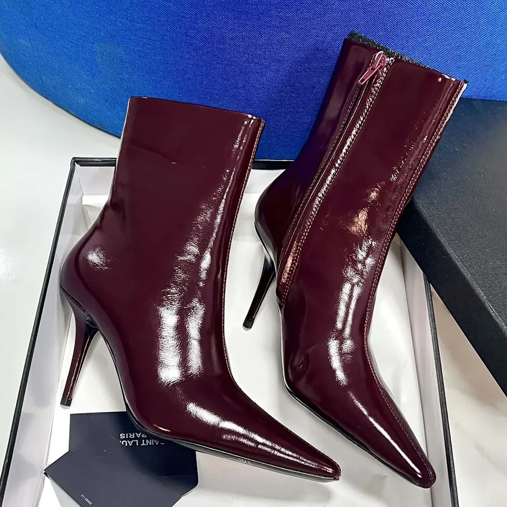Saint Laurent YSL Ashley Booties In Smooth Leather Bordeaux for Women