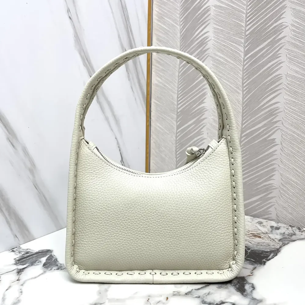 Fendi Mini Fendessence Small Ice White Selleria Bag with 264 Hand for Women in sewn Topstitches