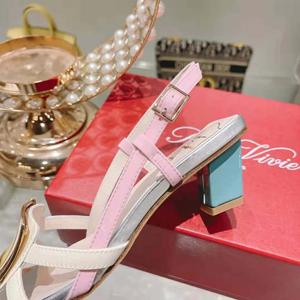 Roger Vivier Belle Vivier Metal Buckle Sandals in Patent Leather for Women in Yellow