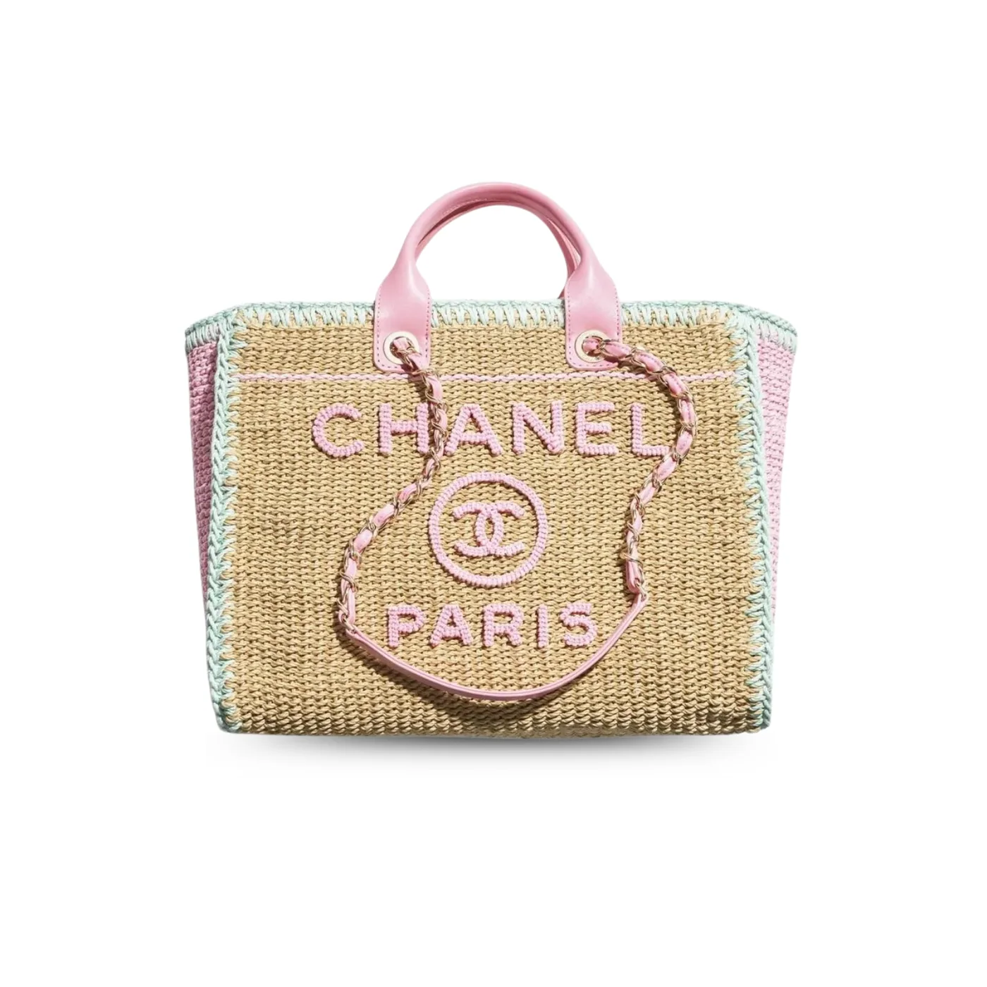 Chanel Deauville Small Tote Bag / Light Pink in Beige Raffia Gold Hardware Chanel Deauville Small Tote Bag / Light Pink in Beige Raffia Gold Hardware