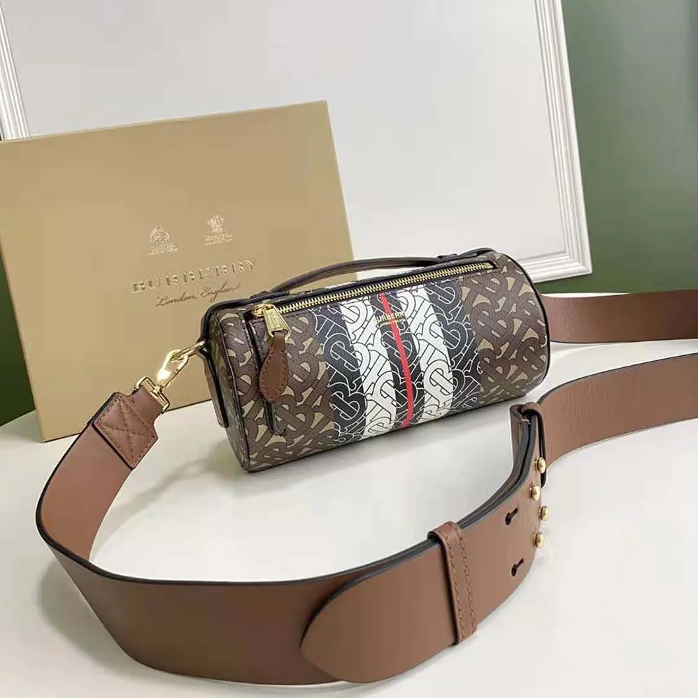 Burberry The Monogram Stripe E-canvas and Leather Barrel Bag for Women