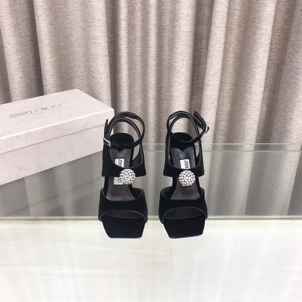 Jimmy Choo Orb 95 Black Velvet Sandals for Women