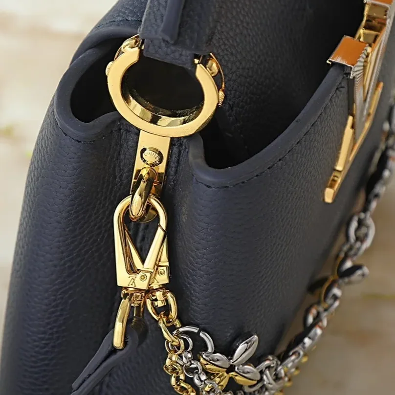 Louis Vuitton Capucines Mini Top Handle Bag / Navy Blue Silver/ Gold Hardware