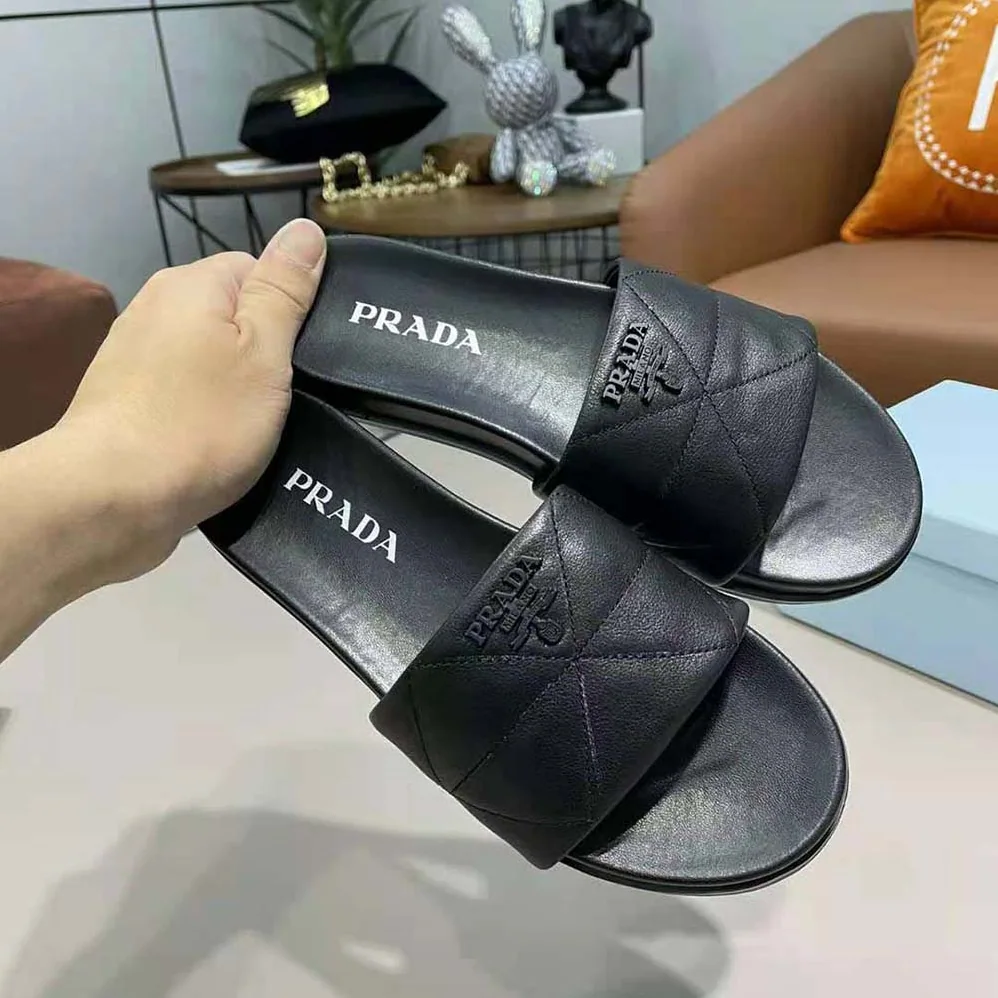 Prada Nappa Leather Slides in 20mm Heel for Women in Black
