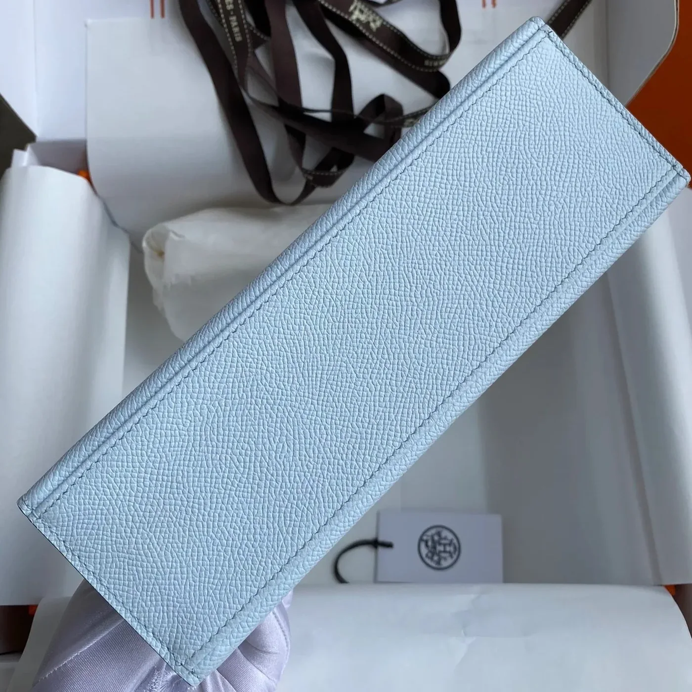 Hermes Kelly Pochette Top Handle Bag / Sky Blue Epsom Gold Hardware