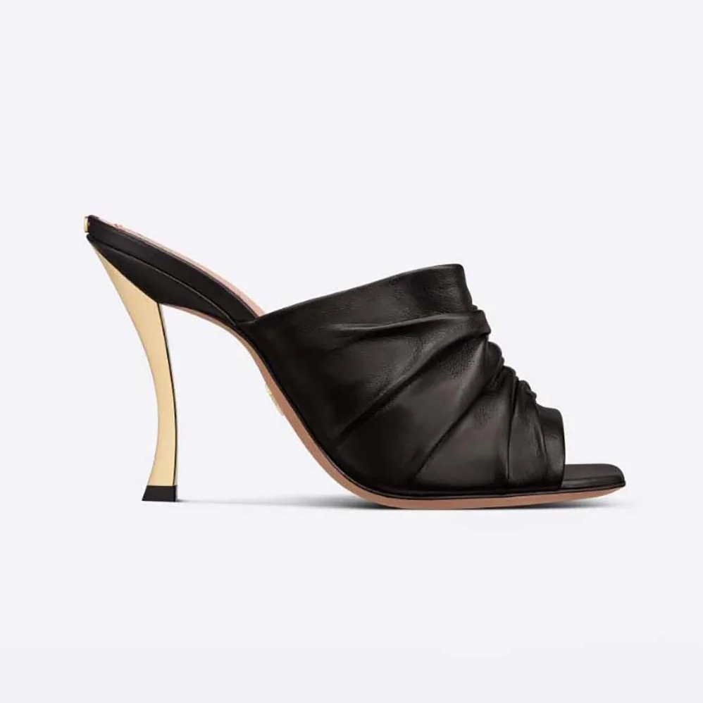 Dior D-Fame Heeled Sandal Black Pleated Lambskin for Women