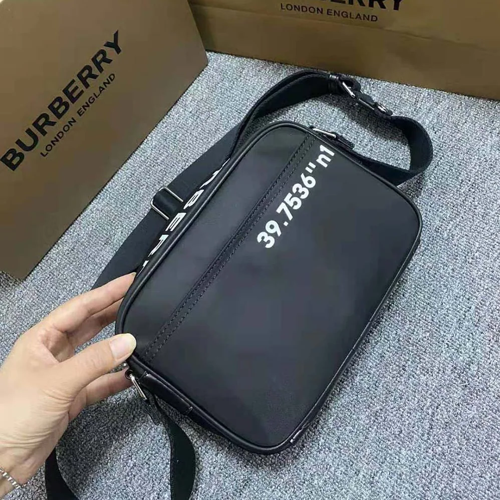 Burberry Coordinates Print Nylon Crossbody Bag for Men in Black Burberry Coordinates Print Nylon Crossbody Bag for Men in Black