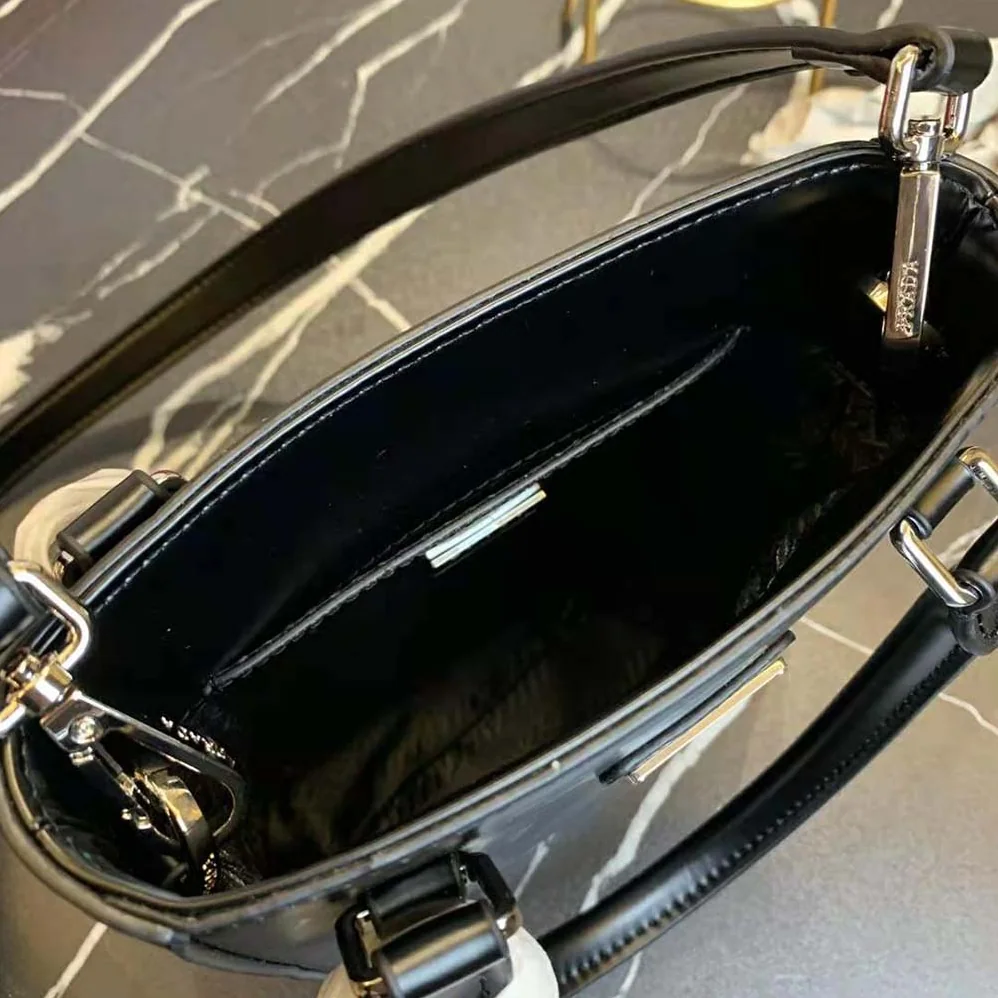 Prada Small Brushed Leather Tote for Women in Black