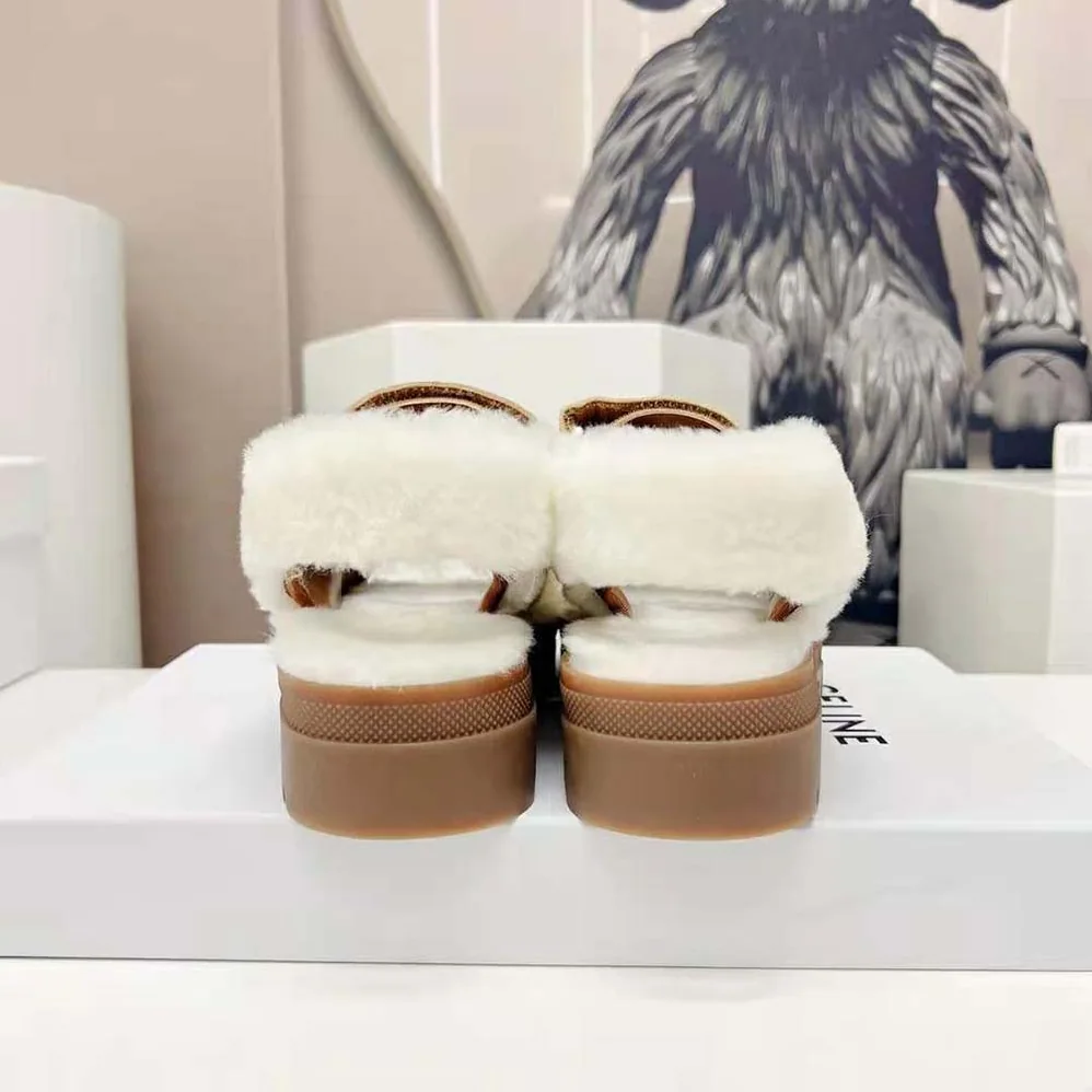 Celine Leo Scratch Sandal in Shearling & Calfskin for Women