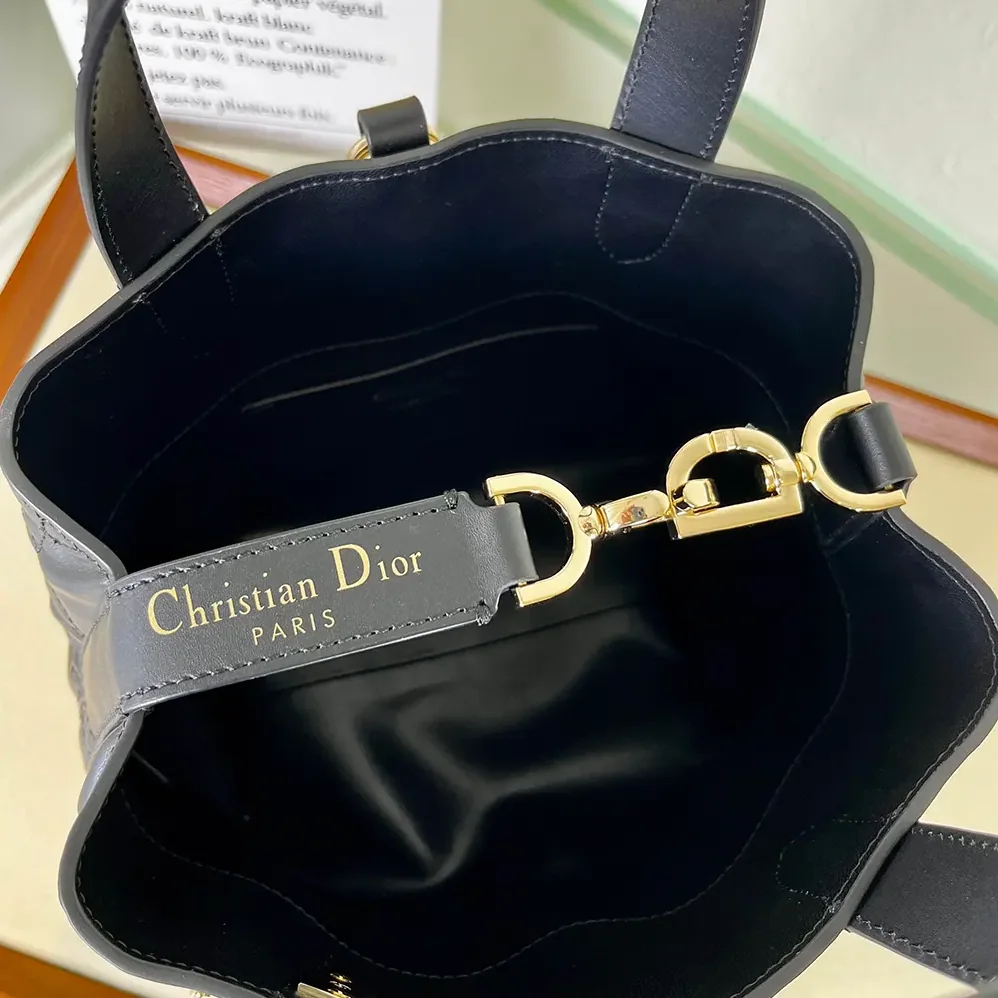 Dior Small Dior Toujours Vertical Tote Bag Black Macrocannage Calfskin for Women