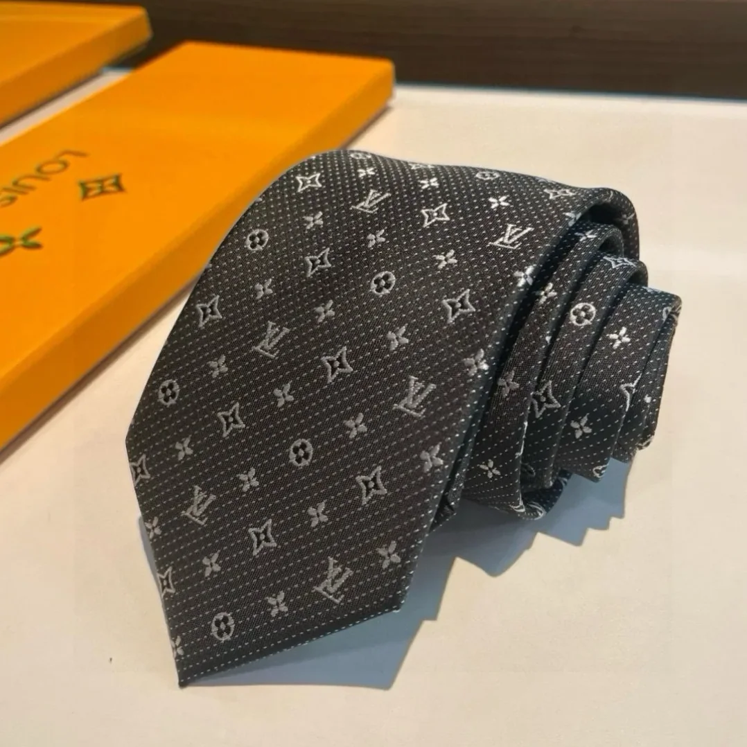 Louis Vuitton Monogram Silk Tie Dark Charcoal Grey