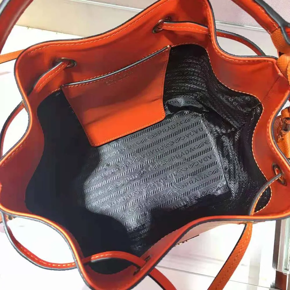 Prada Saffiano Leather Bucket Bag for Women in Orange Prada Saffiano Leather Bucket Bag for Women in Orange