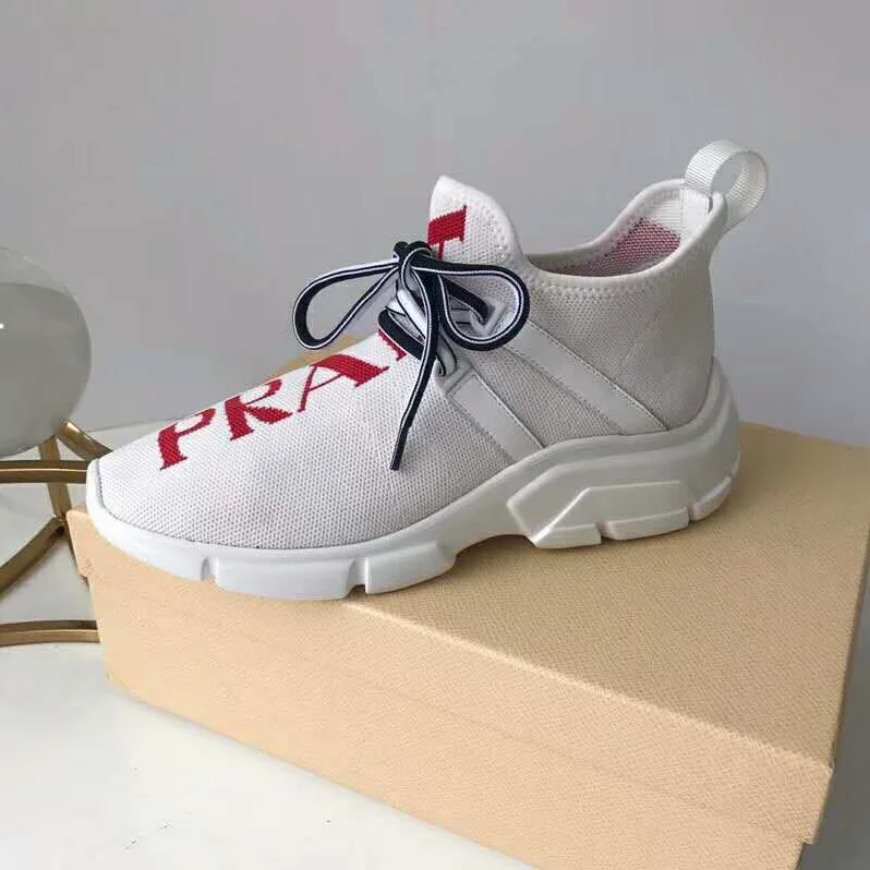 Prada Shoes Knit Sneakers 15mm Heel for Women in White