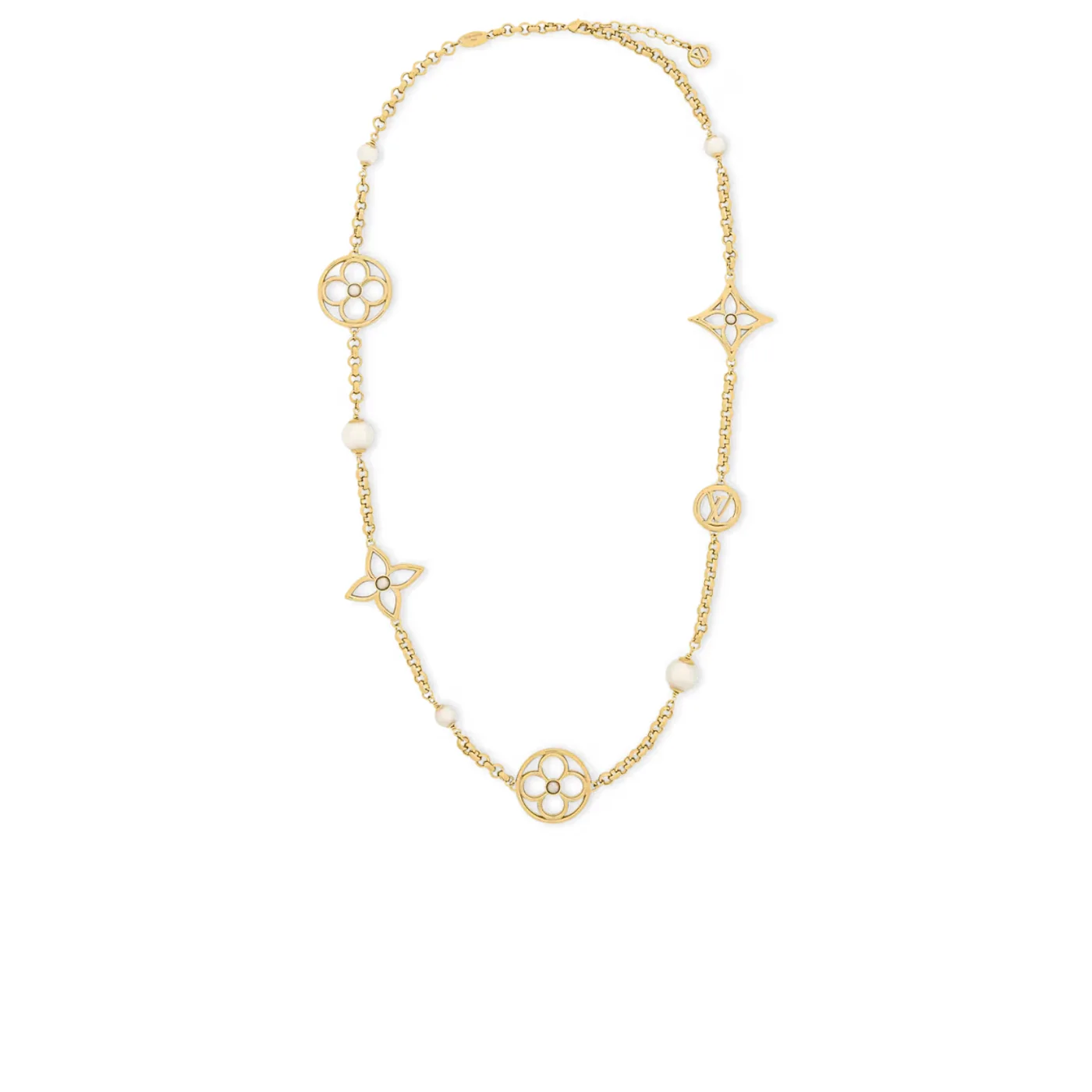 Louis Vuitton Pearly Flower Sautoir Necklace White Gold Hardware