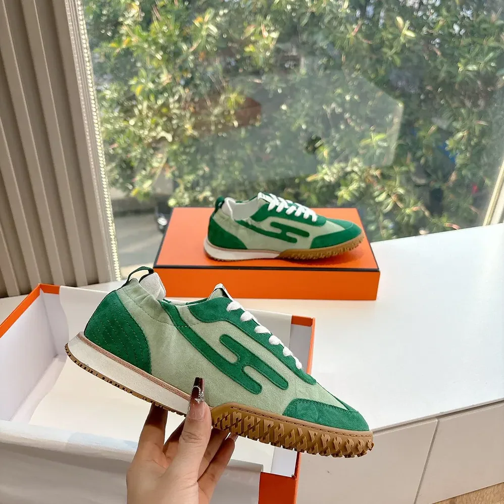 Hermes Jet Sneaker in Technical Canvas and Suede Goatskin for Unisex in Green