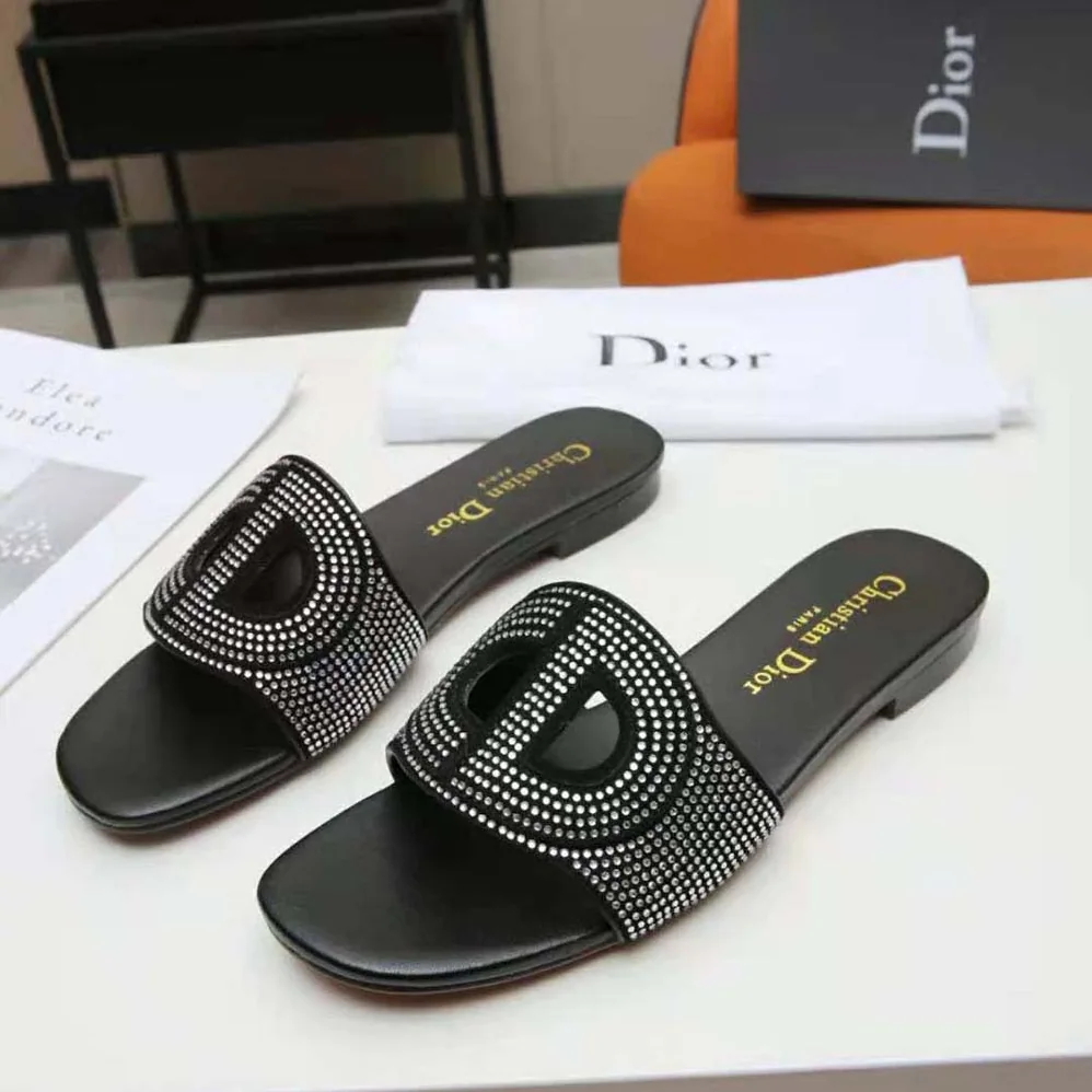 Dior D-Club Slide Black Suede Calfskin with Silver for Women in Finish Strass