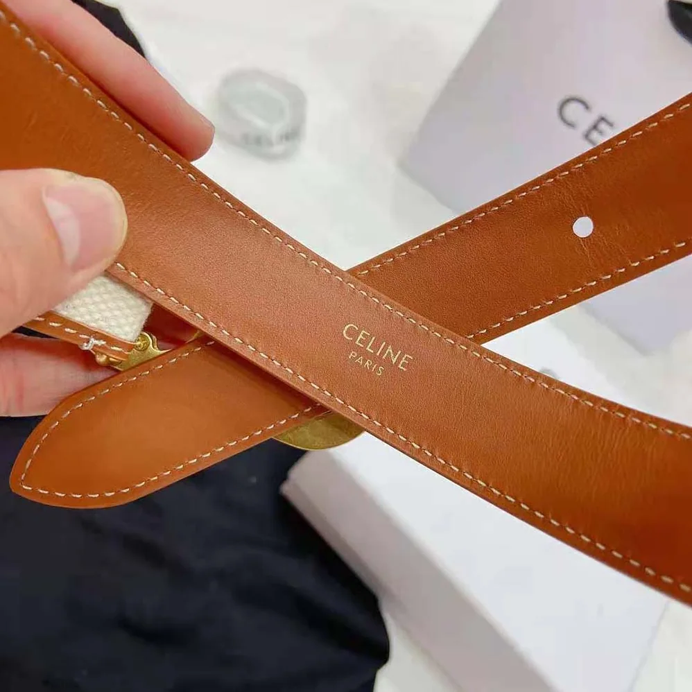 Celine Medium Triomphe Belt in Textile and Calfskin for Women Celine Medium Triomphe Belt in Textile and Calfskin for Women