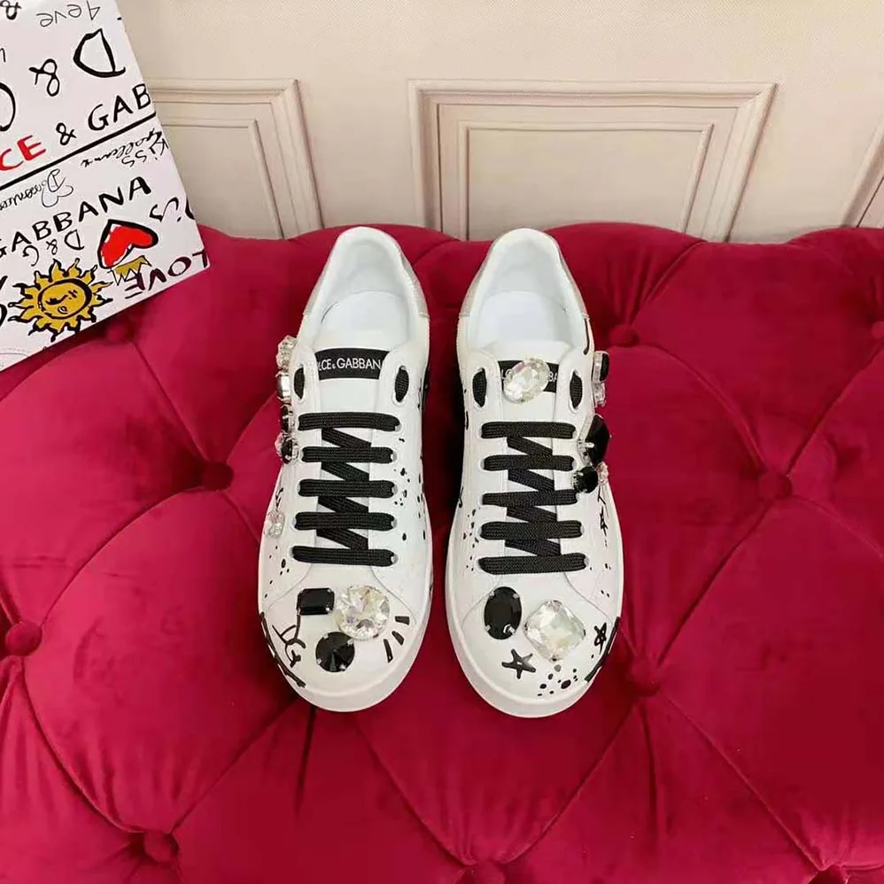 Dolce Gabbana D&G Calfskin Portofino Sneakers with Embroidery and Lettering for Unisex Dolce Gabbana D&G Calfskin Portofino Sneakers with Embroidery and Lettering for Unisex