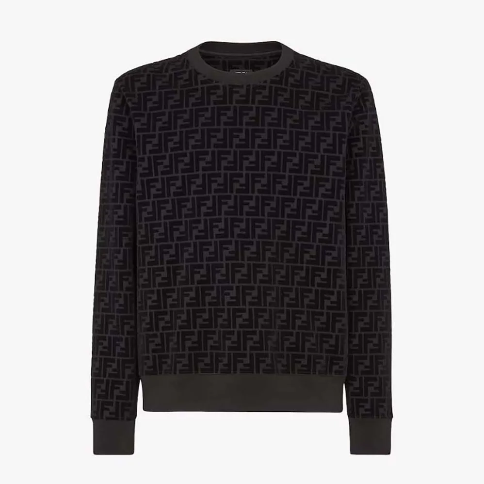 Fendi Black Piqué Sweatshirt-FY1077AFRJF0ABB for Men