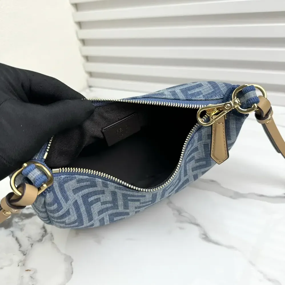 Fendi Fendigraphy Mini Light Blue FF Denim Fabric Mini Bag for Women Fendi Fendigraphy Mini Light Blue FF Denim Fabric Mini Bag for Women
