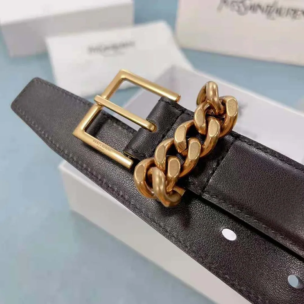 Saint Laurent YSL Chain-loop Narrow Belt with Square Buckle in Suede for Women Saint Laurent YSL Chain-loop Narrow Belt with Square Buckle in Suede for Women