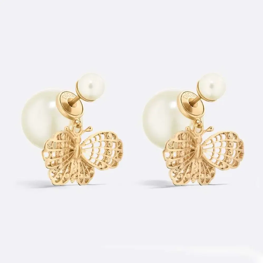 Dior Tribales Earrings Gold-Finish Metal and White Resin Pearls for Women Dior Tribales Earrings Gold-Finish Metal and White Resin Pearls for Women