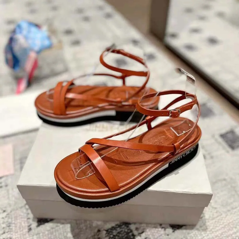 Jimmy Choo Pine Flat Cuoio Vachetta Leather Platform Sandals for Women Jimmy Choo Pine Flat Cuoio Vachetta Leather Platform Sandals for Women