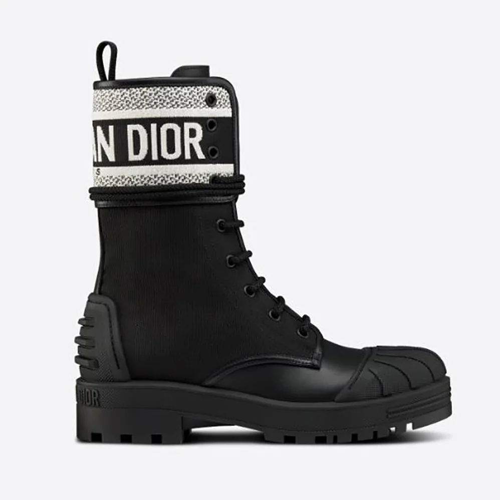 Dior D-major Ankle Boot Black and White Technical Fabric and Black Calfskin for Women Dior D-major Ankle Boot Black and White Technical Fabric and Black Calfskin for Women
