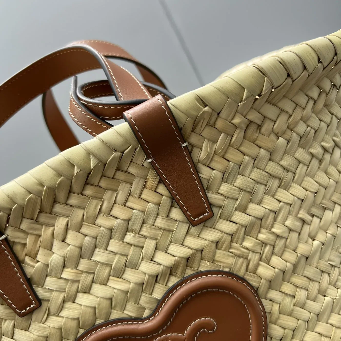 Celine Teen Triomphe Celine Classic Panier In Palm Leaves With Heart Patch Brown / .04LU