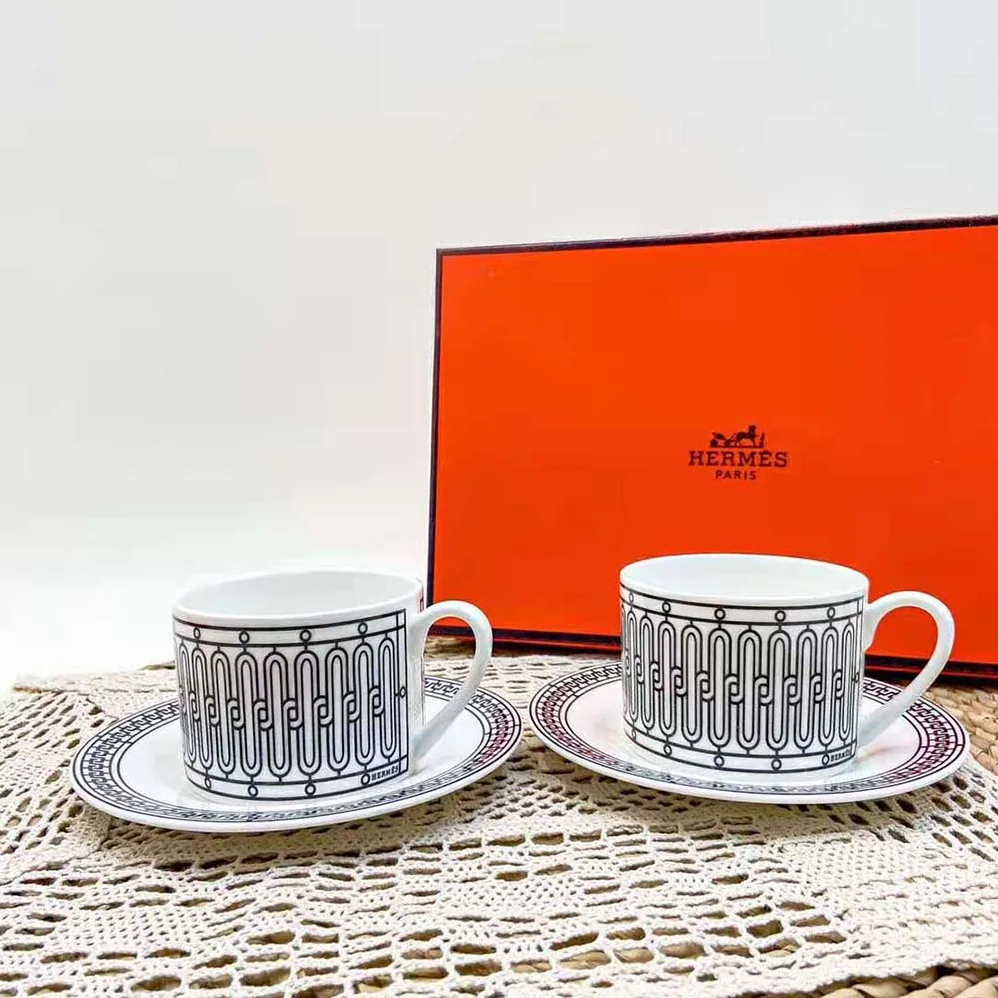 Hermes H Deco Tea Cup and Saucer for Unisex Hermes H Deco Tea Cup and Saucer for Unisex