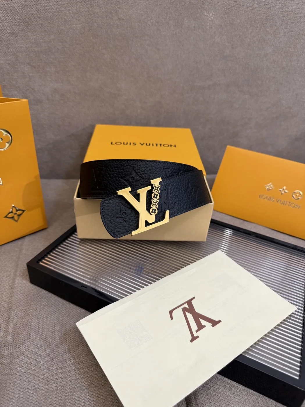 Louis Vuitton LV Initiales Monogram Belt Black With Gold Buckle Louis Vuitton LV Initiales Monogram Belt Black With Gold Buckle