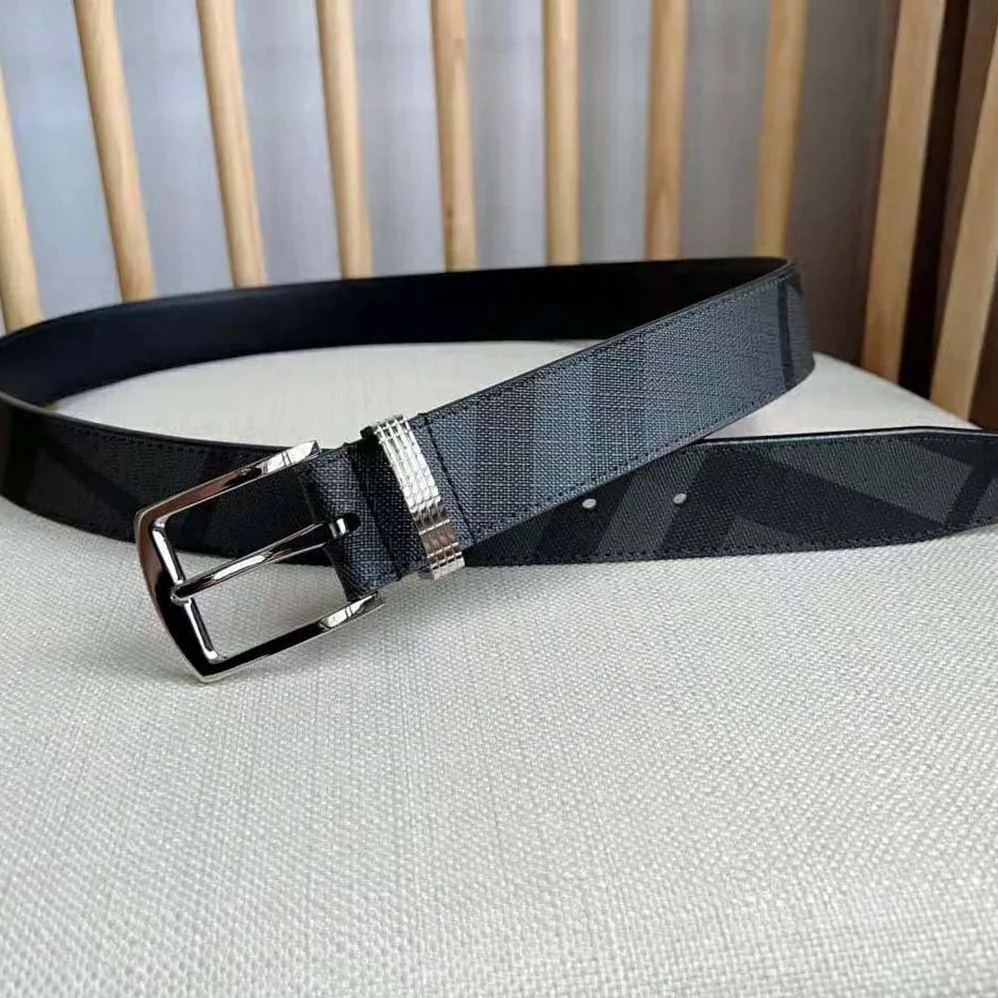 Burberry Check and Leather Belt for Men in Navy