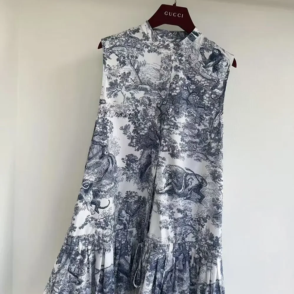 Dior Dioriviera Straight Ruffled Dress White Toile de Jouy Palms Cotton and Silk Poplin for Women Dior Dioriviera Straight Ruffled Dress White Toile de Jouy Palms Cotton and Silk Poplin for Women