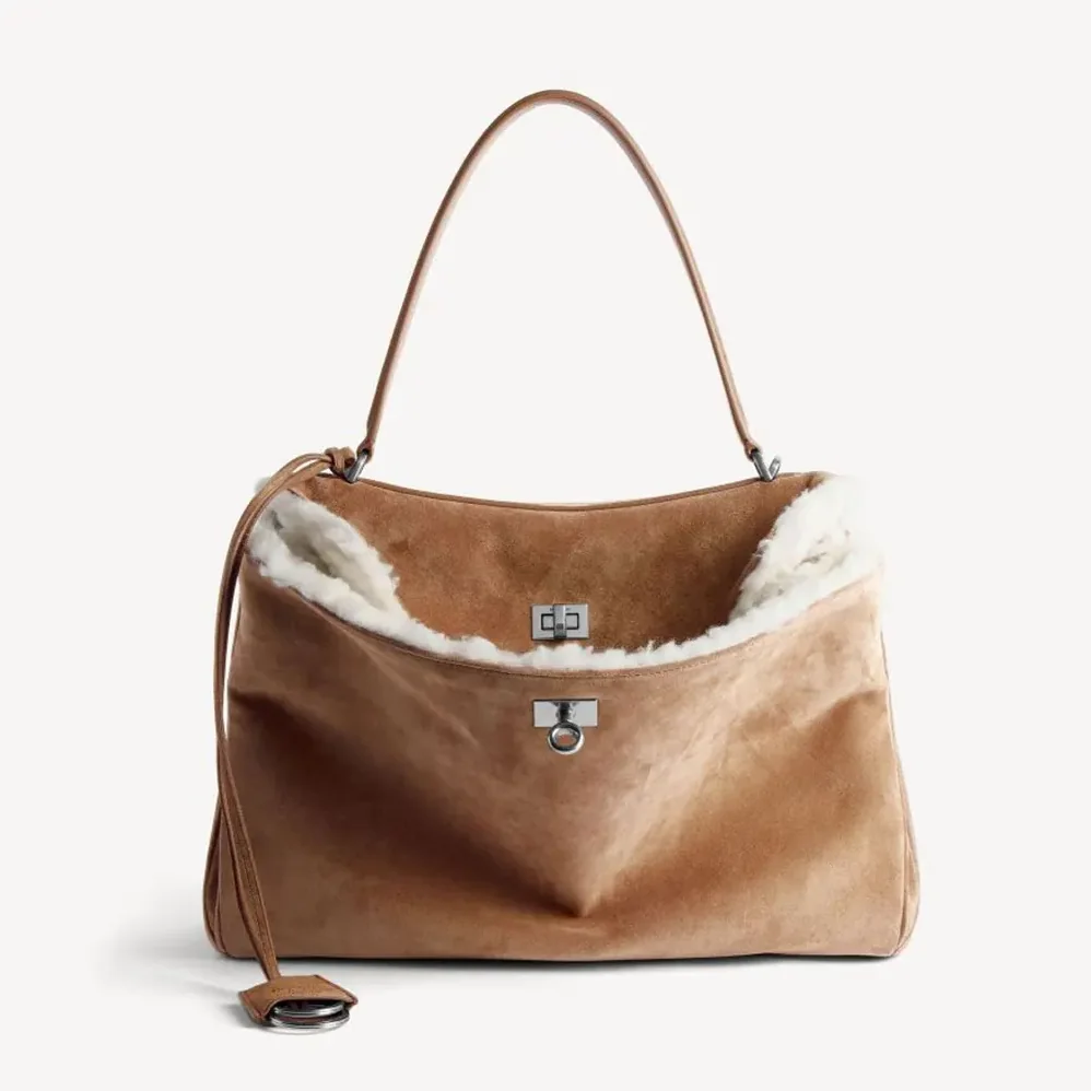 Balenciaga Rodeo Handbag Medium in Noce for Women in White Suede Calfskin Balenciaga Rodeo Handbag Medium in Noce for Women in White Suede Calfskin