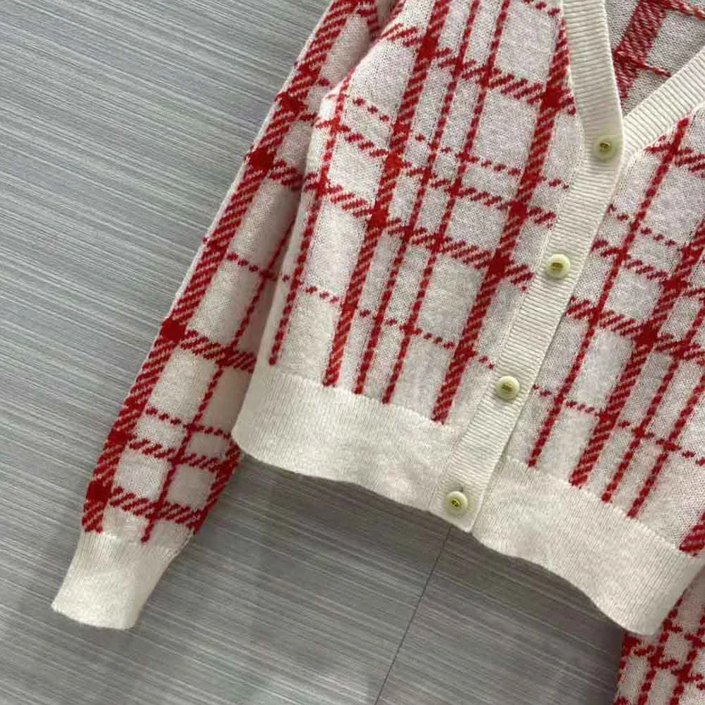 Dior Buttoned Cardigan Raspberry and Ecru Check'n'Dior Pop Technical Wool for Women