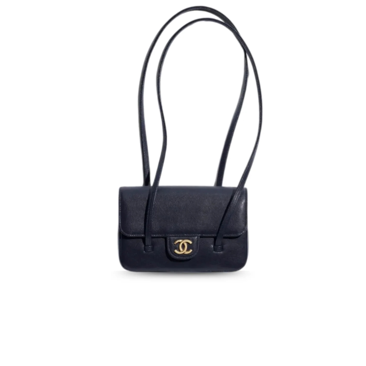Chanel Clutch With Leather Strap Shoulder Bag in Dark Blue Gold Hardware