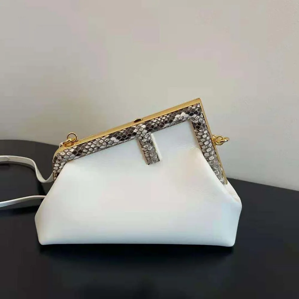 Fendi First Small White Leather Bag with Exotic Details for Women