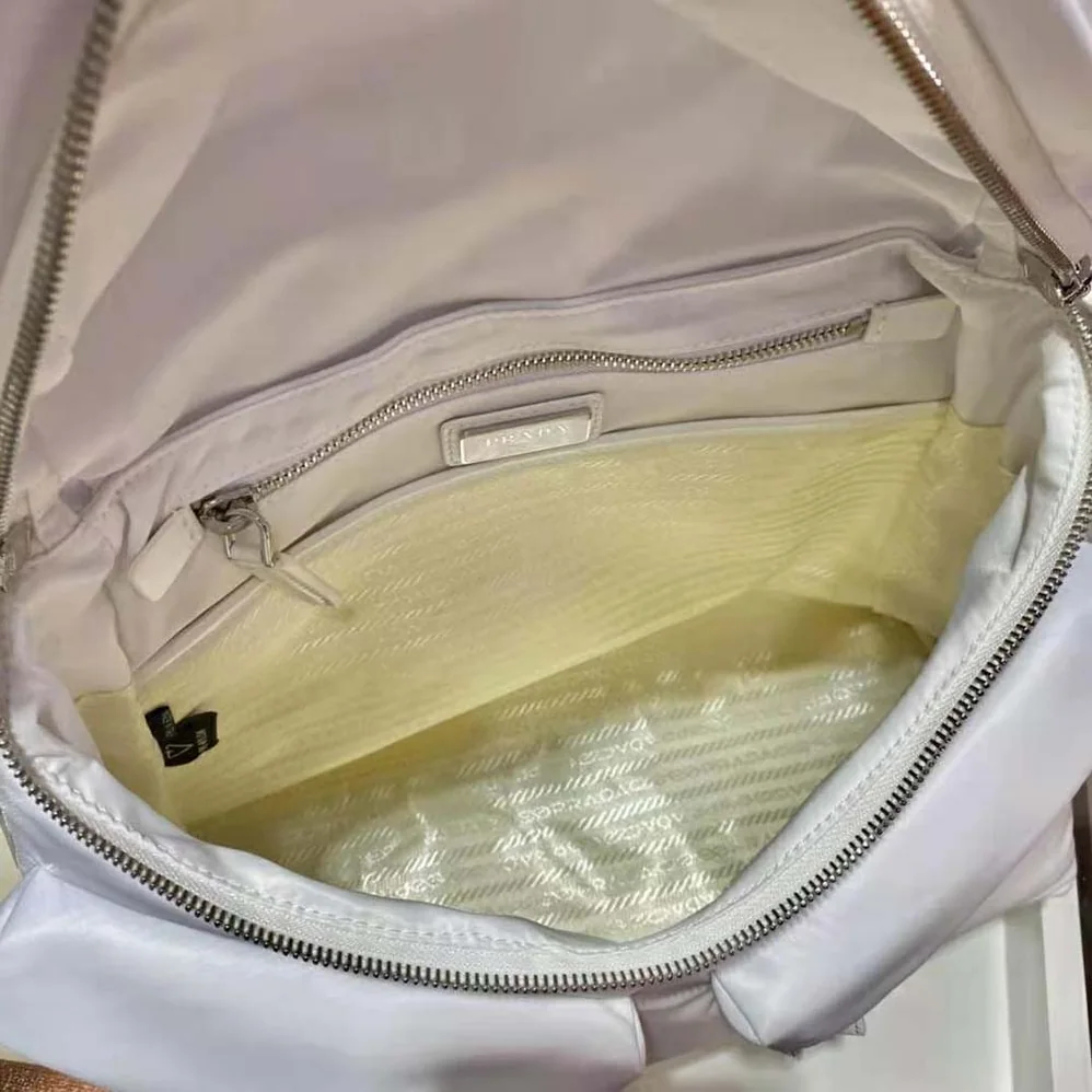 Prada Signaux Nylon and Leather Hobo Bag for Women in White Prada Signaux Nylon and Leather Hobo Bag for Women in White