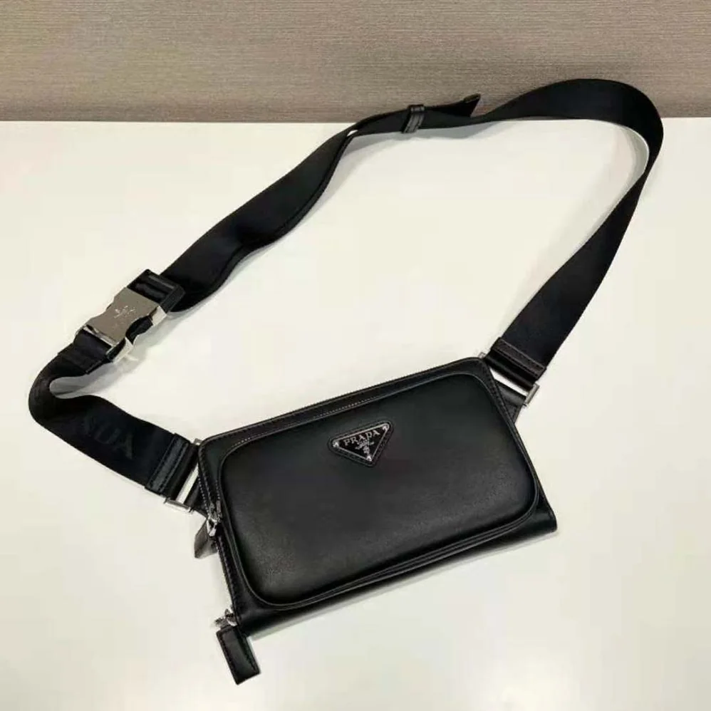 Prada Leather Shoulder Bag for Men in Black Prada Leather Shoulder Bag for Men in Black