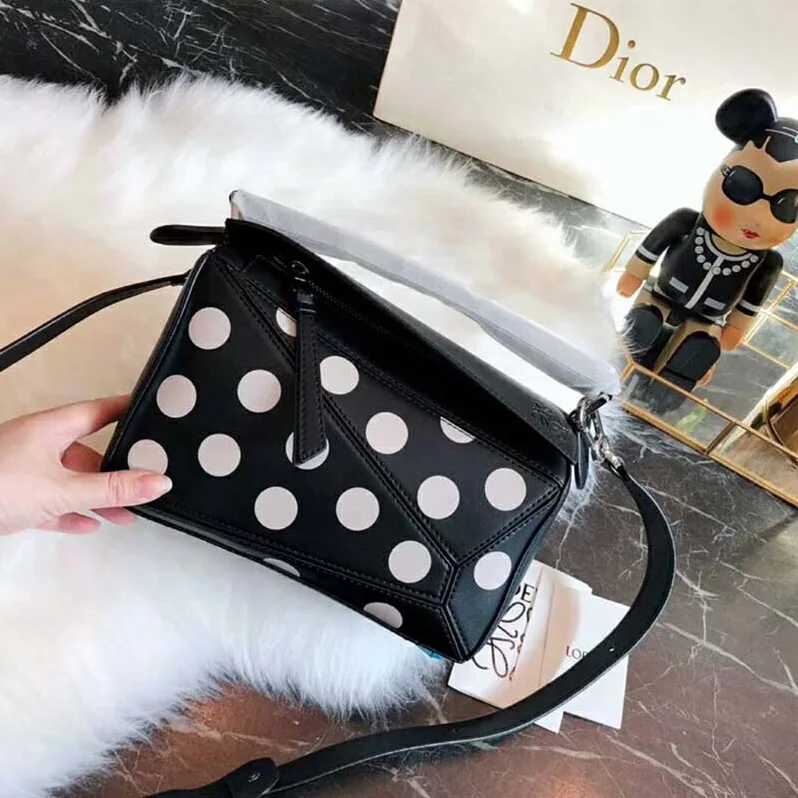 Loewe Puzzle Dots Bag Black for Women in Greige