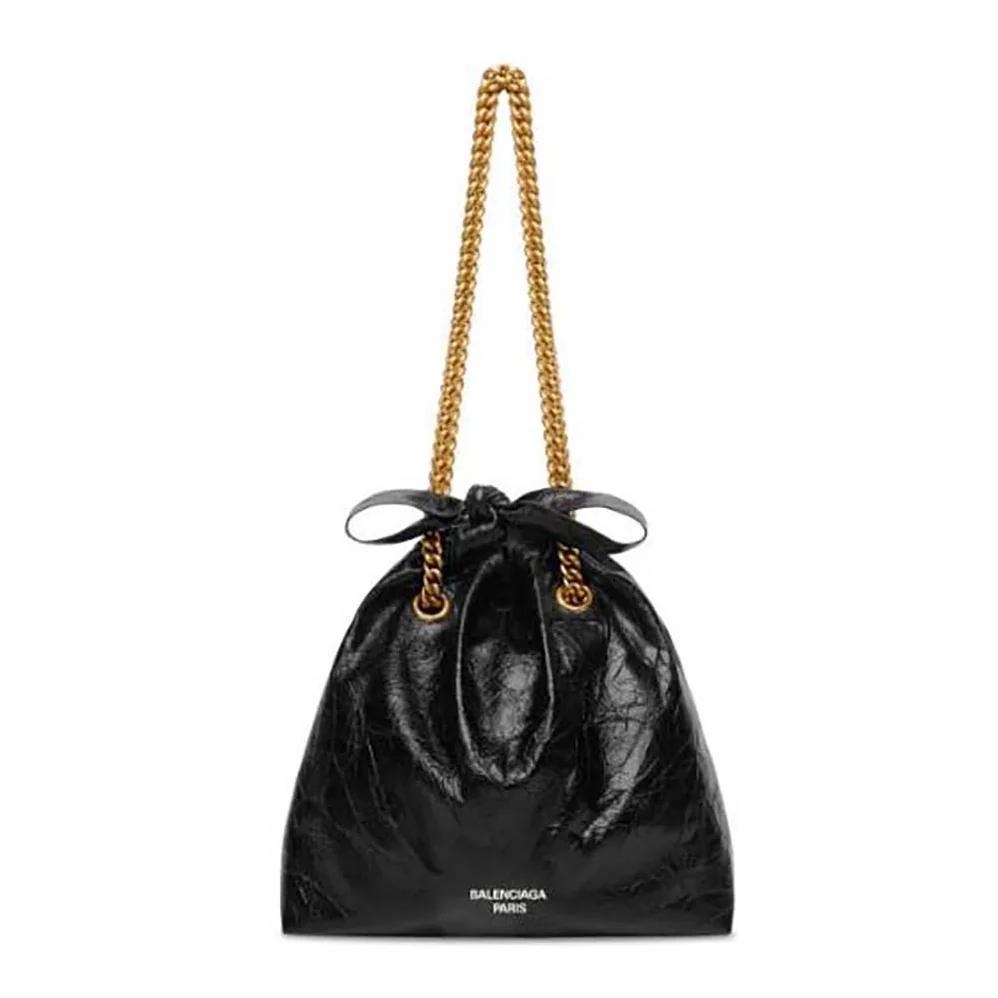 Balenciaga Crush Small Tote Bag in Black Crushed Calfskin for Women