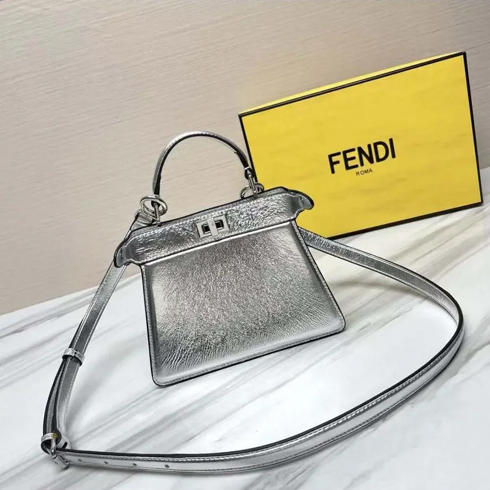 Fendi Peekaboo ISeeU Petite Mini Silver Padded Nappa Leather Bag for Women