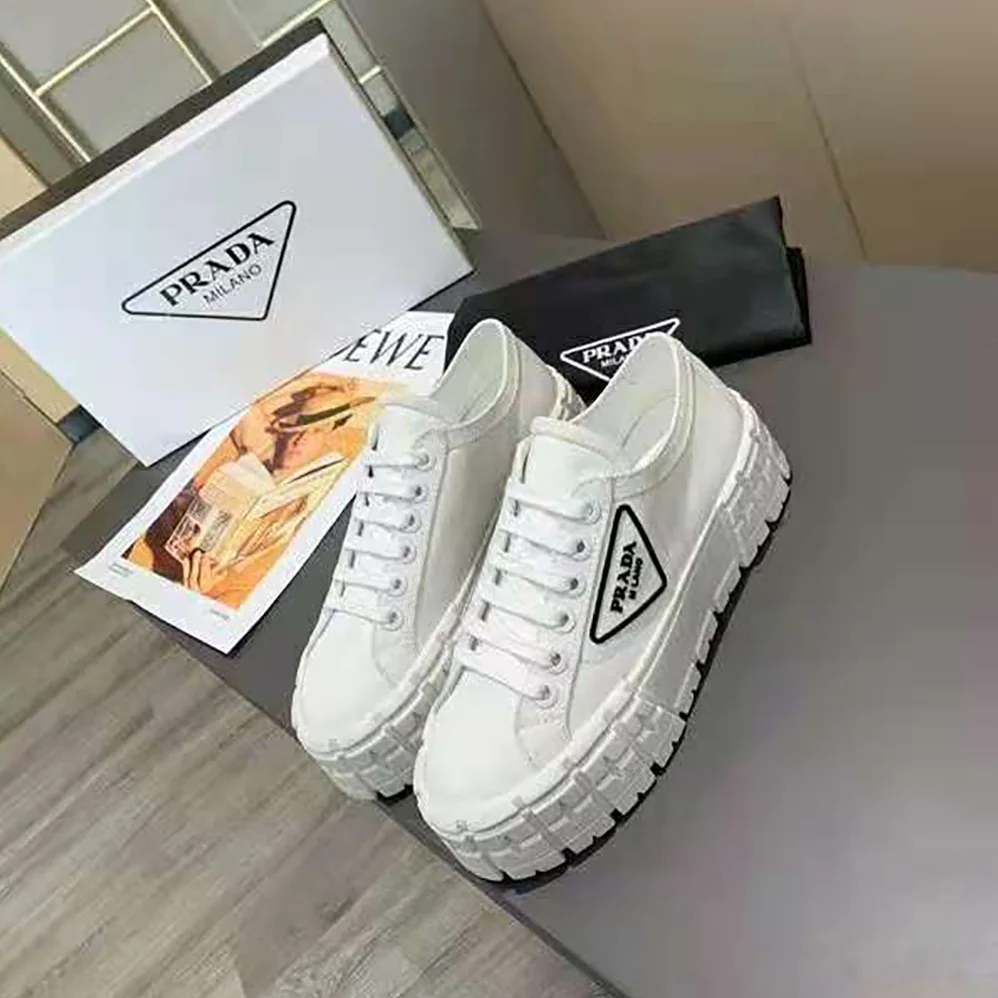 Prada Nylon Gabardine Sneakers in 50mm Heel for Women in White Prada Nylon Gabardine Sneakers in 50mm Heel for Women in White