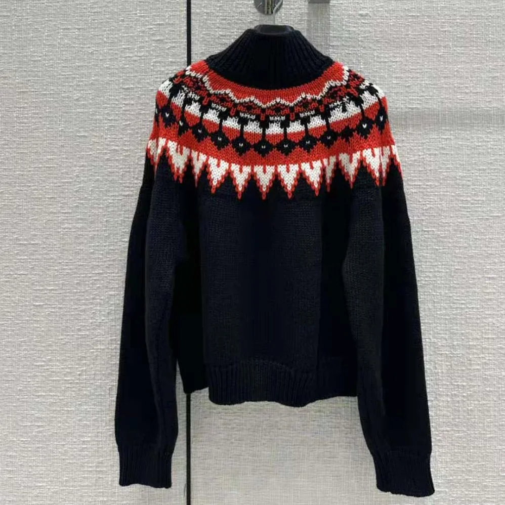 Celine High-Neck Sweater in Fair Isle Cashmere for Women Celine High-Neck Sweater in Fair Isle Cashmere for Women