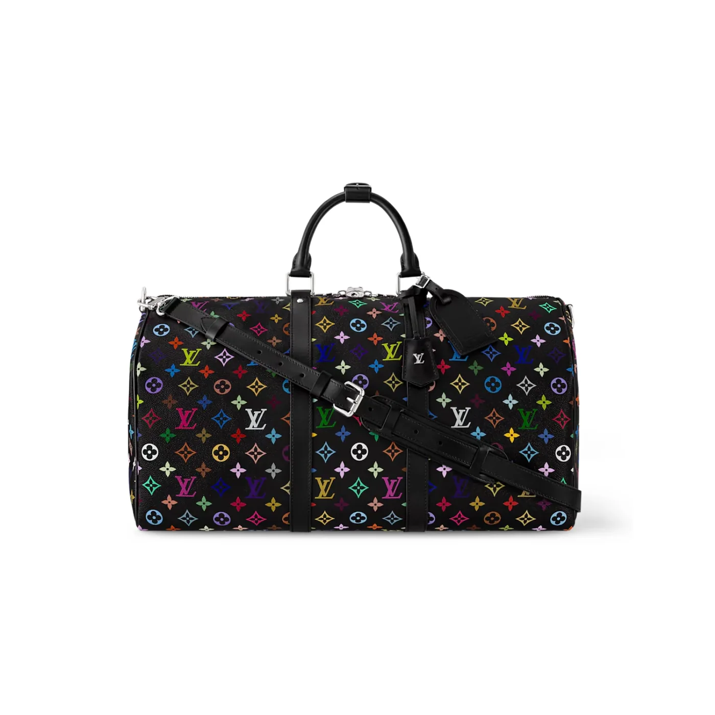 Louis Vuitton LV x TM Keepall Bandouliere 50 Travel Bag in Multicolore Black Silver Hardware Louis Vuitton LV x TM Keepall Bandouliere 50 Travel Bag in Multicolore Black Silver Hardware