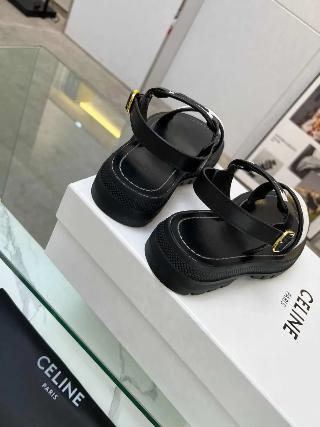 Celine Clea Triomphe Sandal Black Celine Clea Triomphe Sandal Black