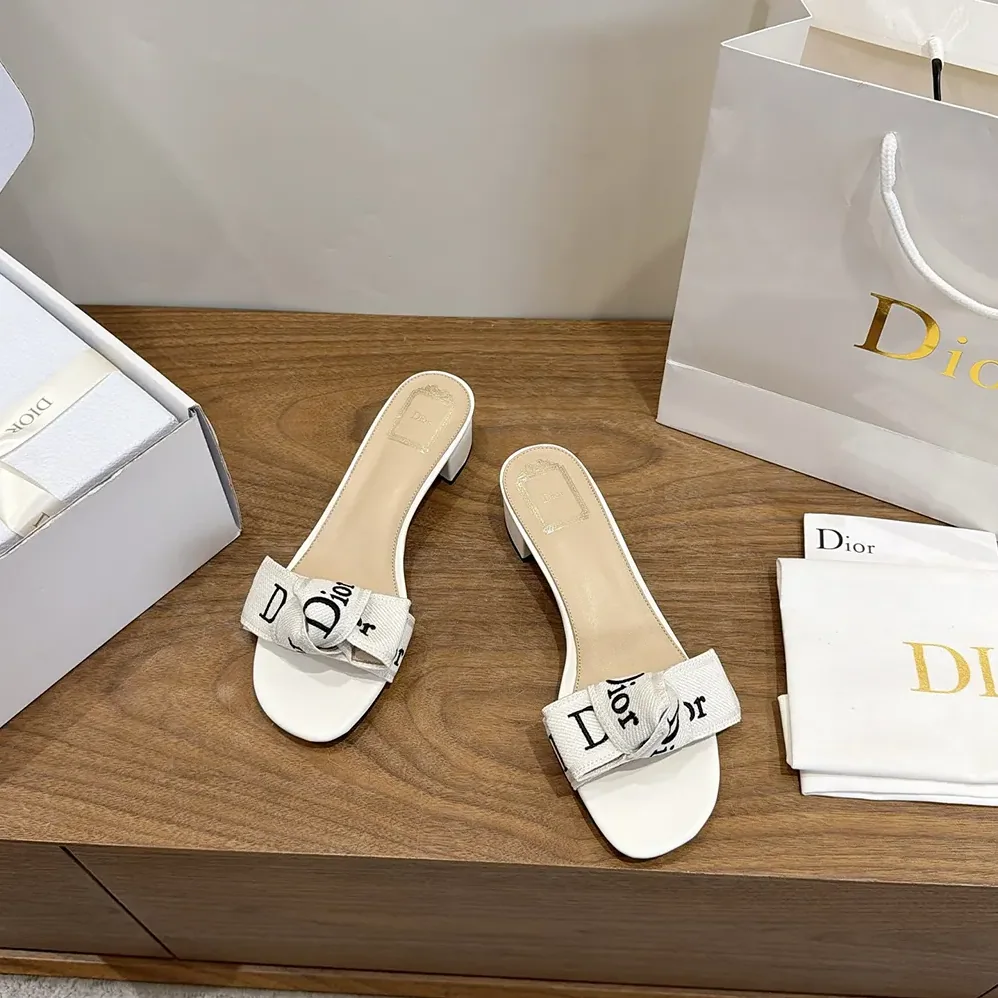 Dior J'Adior Heeled Slide Ivory Embroidered Cotton for Women Dior J'Adior Heeled Slide Ivory Embroidered Cotton for Women